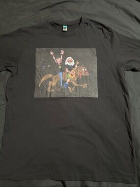 Cartoon Grateful Dead Jerry Garcia Black Graphic T‑Shirt with Wolf Band
